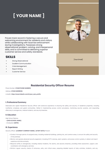 Free Residential Security Officer Resume to Edit Online