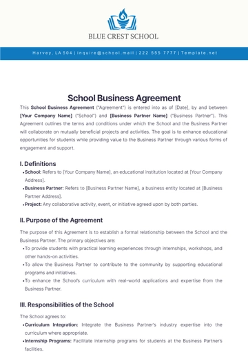 Free School Business Agreement Template to Edit Online Free School Business Agreement Template to Edit Online