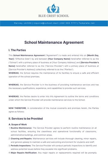 Free School Maintenance Agreement Template to Edit Online