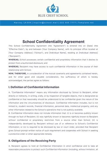 Free School Confidentiality Agreement Template to Edit Online
