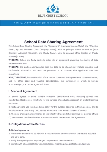 Free School Data Sharing Agreement Template to Edit Online