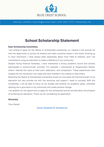 Free School Scholarship Statement Template to Edit Online