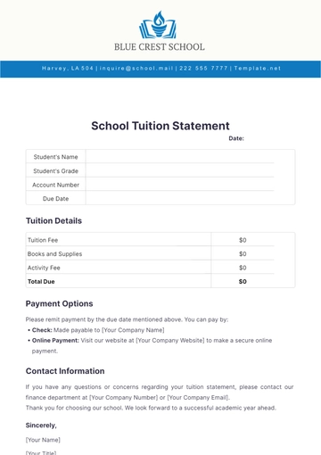 Free School Tuition Statement Template to Edit Online