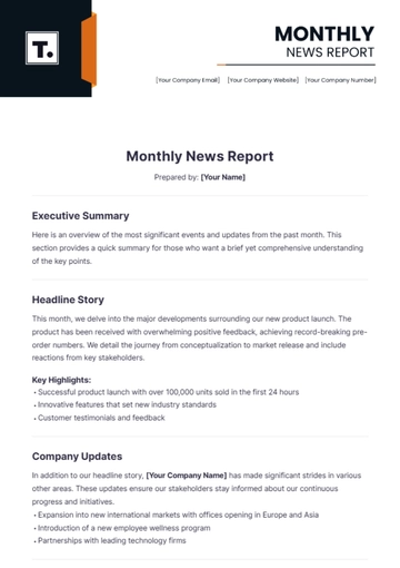 Free Monthly News Report Template to Edit Online