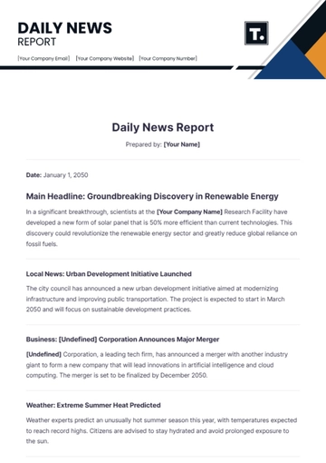 Free Daily News Report Template to Edit Online