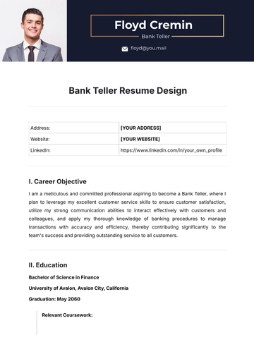 Free Bank Teller Resume Design Template to Edit Online