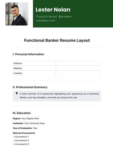 Free Functional Banker Resume Layout Template