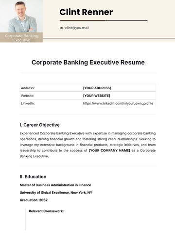 Free Corporate Banking Executive Resume Template to Edit Online