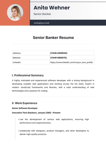 Free Senior Banker Resume Template to Edit Online