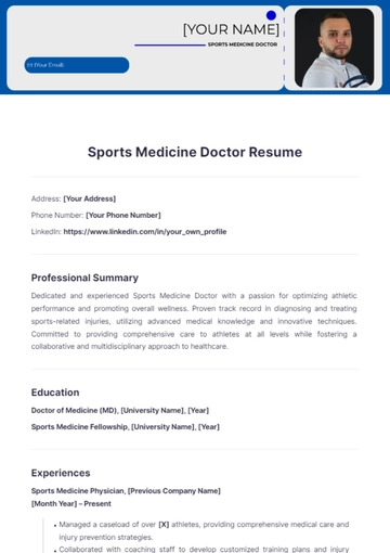 Free Sports Medicine Doctor Resume to Edit Online