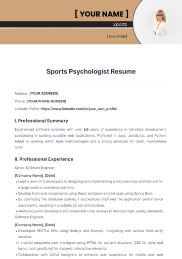 Free Sports Psychologist Resume to Edit Online