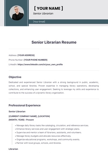 Free Senior Librarian Resume to Edit Online