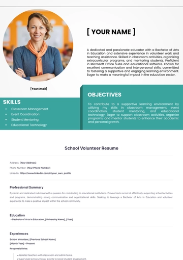 Free School Volunteer Resume to Edit Online