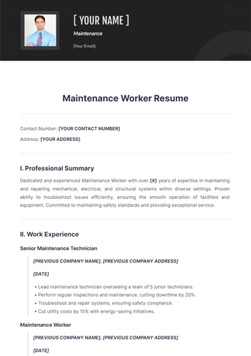 Free Maintenance Worker Resume to Edit Online