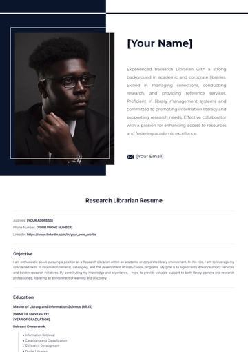 Free Research Librarian Resume to Edit Online