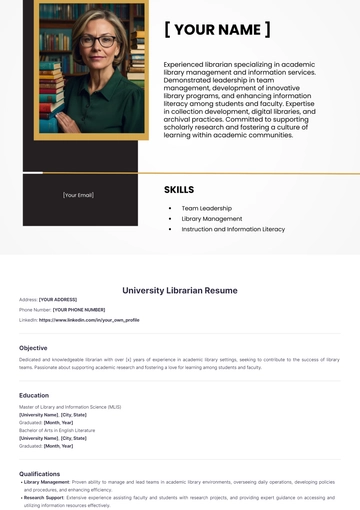 Free University Librarian Resume to Edit Online