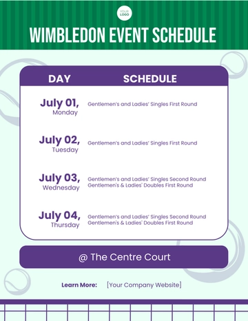 Free Wimbledon Event Schedule Template to Edit Online