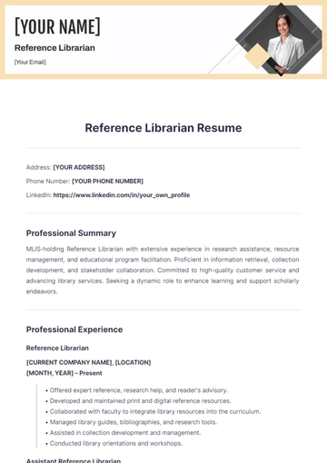 Free Reference Librarian Resume to Edit Online