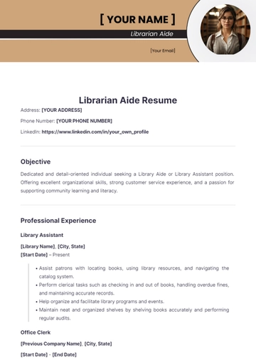 Free Librarian Aide Resume to Edit Online