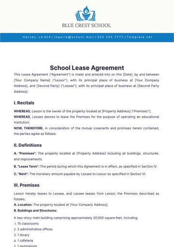 Free School Lease Agreement Template to Edit Online