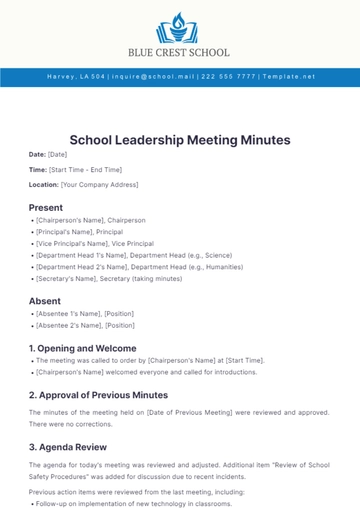Free School Leadership Meeting Minutes Template to Edit Online