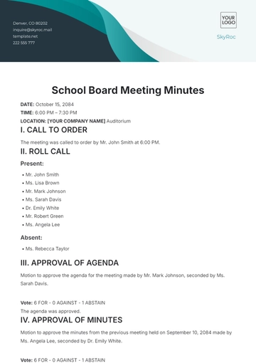Free School Board Meeting Minutes Template to Edit Online