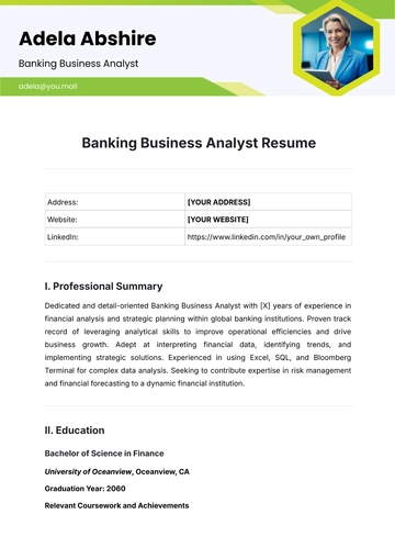 Free Banking Business Analyst Resume Template to Edit Online