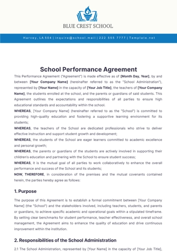 Free School Performance Agreement Template to Edit Online Free School Performance Agreement Template to Edit Online