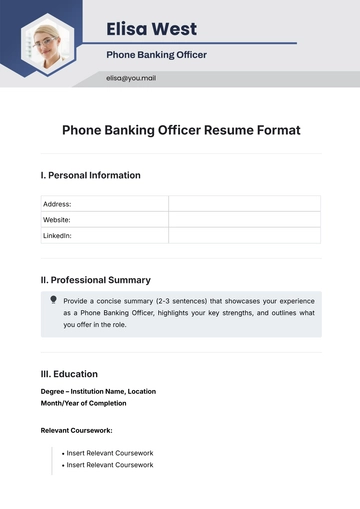 Free Phone Banking Officer Resume Format Template to Edit Online