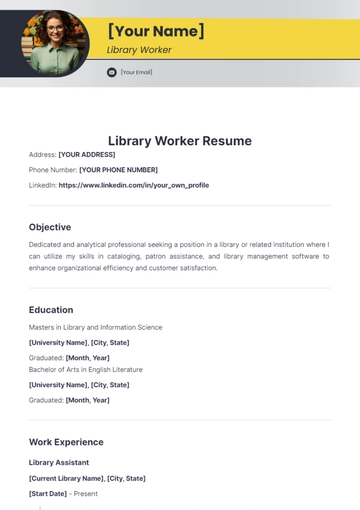 Free Library Worker Resume to Edit Online