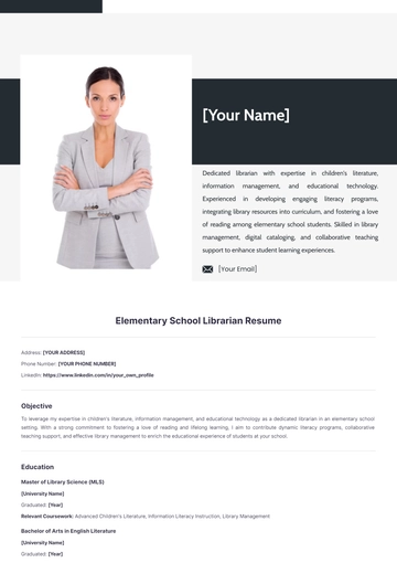 Free Elementary School Librarian Resume to Edit Online