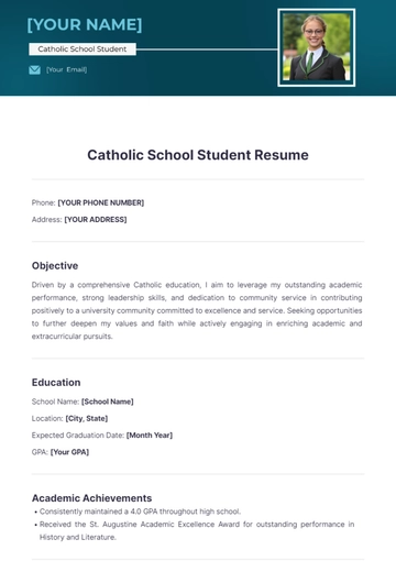 Free Catholic School Student Resume to Edit Online