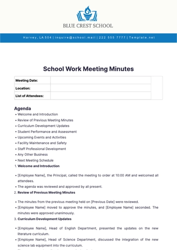 Free School Work Meeting Minutes Template to Edit Online