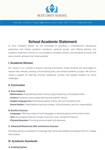 Free School Academic Statement Template to Edit Online