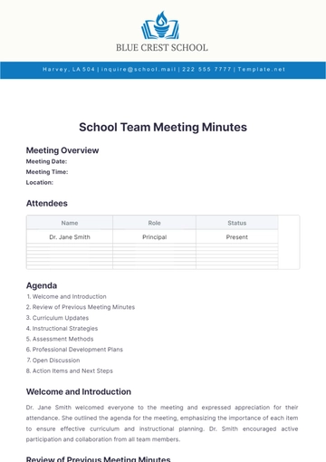 Free School Team Meeting Minutes Template to Edit Online