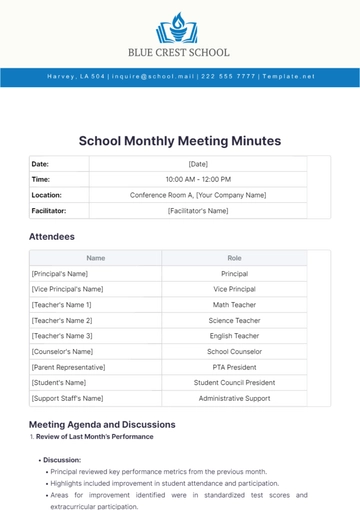 Free School Monthly Meeting Minutes Template to Edit Online