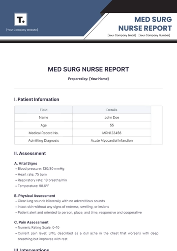 Free Med Surg Nurse Report Template to Edit Online