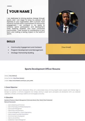 Free Sports Development Officer Resume to Edit Online