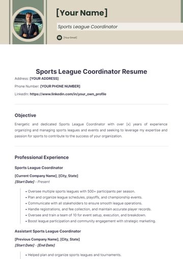 Free Sports League Coordinator Resume to Edit Online