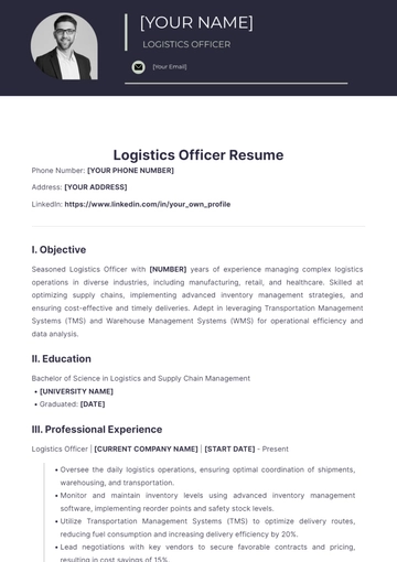 Free Logistics Officer Resume to Edit Online