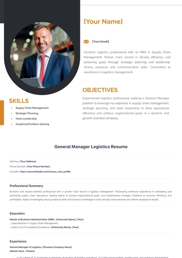 Free General Manager Logistics Resume to Edit Online
