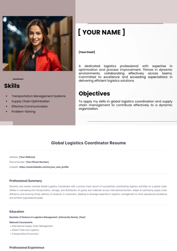 Free Global Logistics Coordinator Resume to Edit Online