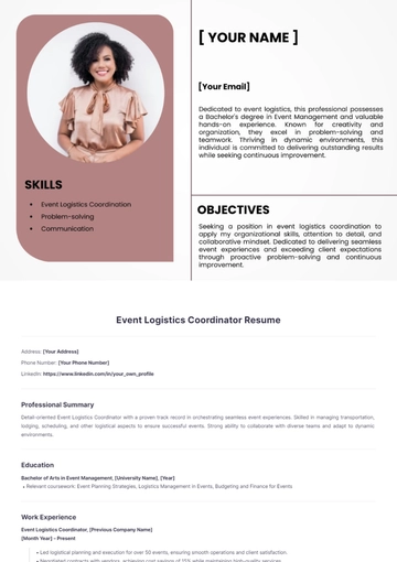 Free Event Logistics Coordinator Resume to Edit Online