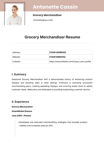 Free Grocery Merchandiser Resume Template to Edit Online