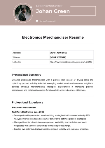 Free Electronics Merchandiser Resume Template to Edit Online