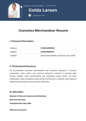 Free Cosmetics Merchandiser Resume Template to Edit Online