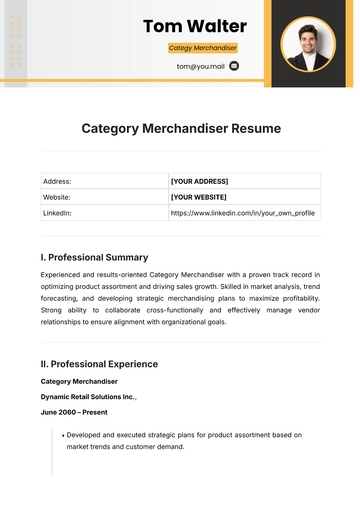 Free Category Merchandiser Resume Template to Edit Online