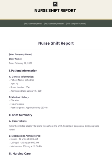 Free Nurse Shift Report Template to Edit Online