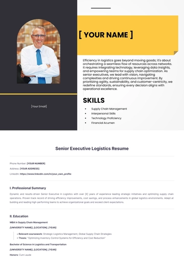 Free Senior Executive Logistics Resume to Edit Online