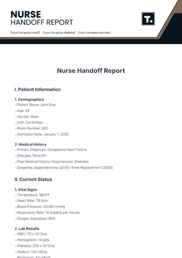 Free Nurse Handoff Report Template to Edit Online